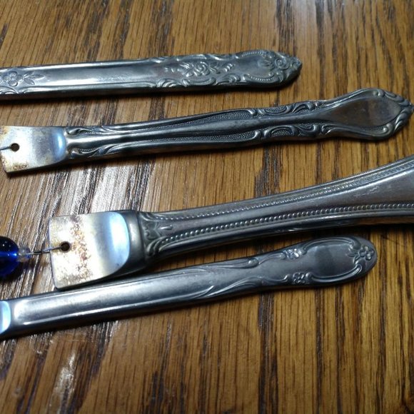 Beaded Blue/Red and Fish Beads Upcycled Recycled Silverware Windchime - Picture 6 of 6